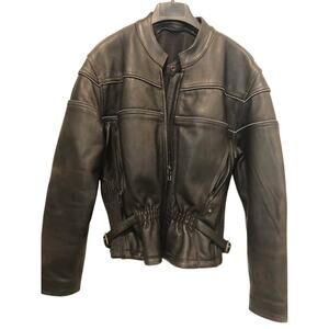 VTG Unik Ultra Black Leather Motorcycle Jacket - Men's Large
